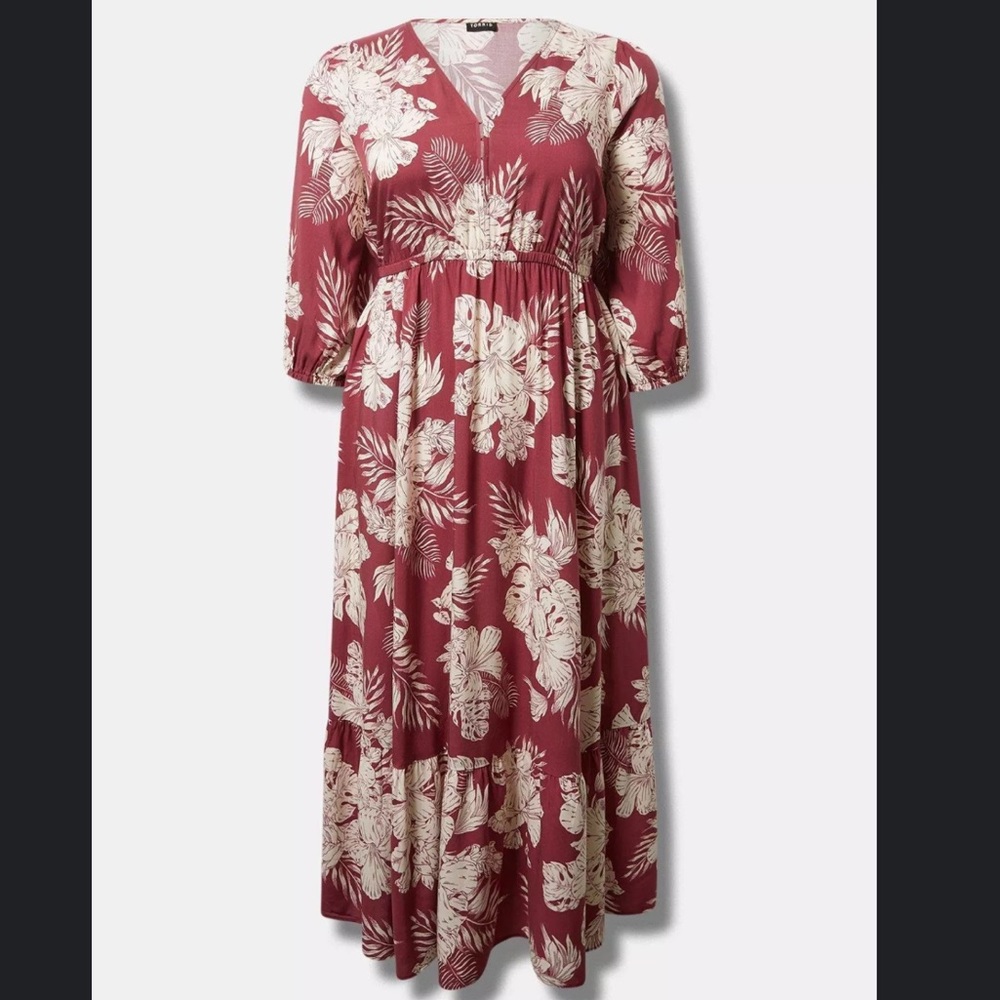 Torrid Challis Tiered Maxi Dress Tropical Print Size 12